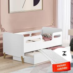Cama Infantil Com Cama Auxiliar E Colchões Branco Cecilia VJ Móveis
