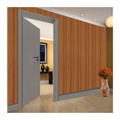 Kit Porta de Madeira 210x90cm Lisa Laqueada Esquerda Moldufama Cinza