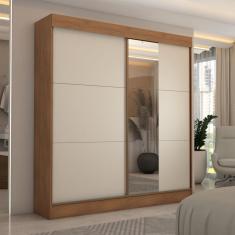 Guarda-Roupa Casal Portugal 2 Portas de Correr com Espelho 3 Gavetas Cinamomo/Off White - Panorama Móveis
