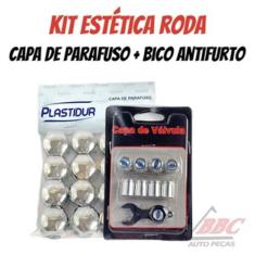 Capa de Parafuso Cromado17mm/19mm + Bico De Pneu Cromado Válvula Antif