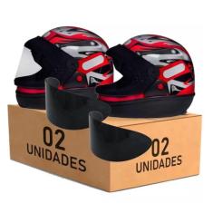Kit 2 Capacete San Marino Automático Grafic Vermelho Com Viseira Extra