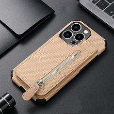 Capa de telefone de couro carteira de cartões com zíper para iphone 13 12 mini 11 pro max x xs xr 8 7 6 6 s plus se 2020 bolsa titular capa de cartão, cáqui, para iphone xr