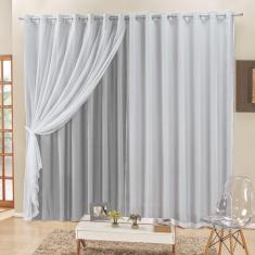 Cortina 4 Mts Sala Quarto Voal E Semiblackout Para Trilho Comum Cinza