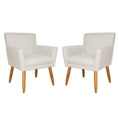 Kit 02 Poltronas Decorativas Cecilia Pés Palito Suede Bege - DS Estofa