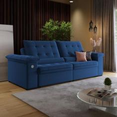 Sofá 3 Lugares Retrátil Reclinável com USB Veludo 230cm Khalifa Wood E