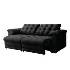 Sofá Retrátil E Reclinável Bipartido 3 Lugares Suede Veludo Coliseu Selmer Preto