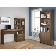 Conjunto Home Office 2 Peças 1 Escrivaninha Com Estante 1 Armário 2 Portas Espresso Móveis Nogal Trend