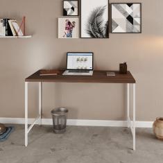 Escrivaninha Estilo Industrial 120cm Active Yescasa Nogal / Est.branca