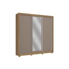 Guarda Roupa Casal 3 Portas De Correr E 2 Gavetas C- Espelho E Pés Cb07m570 Nogueira-fendi