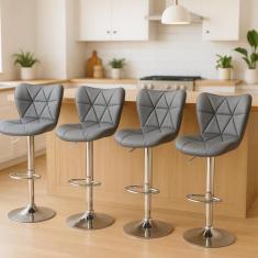 Kit 4 Banquetas Cadeiras Altas Com Encosto Alto Estofado Para Cozinha 