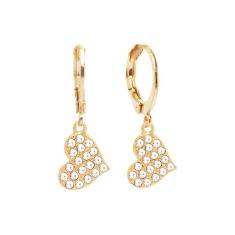 Brinco De Argolinha Coração Strass Folheado A Ouro 18K