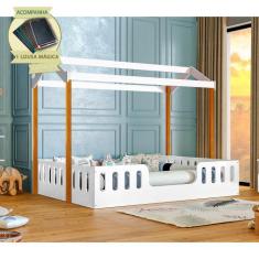 Cama Casal Casinha e Segura Montessoriana Agatha Branco/mel Incluso Lo