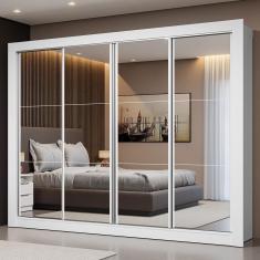 Guarda Roupa Casal Montana 4 Portas de Correr 4 Gavetas MDP Branco Madesa