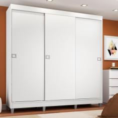 Guarda Roupa Casal Napoli 3 Portas de Correr 4 Gavetas MDP Branco Madesa