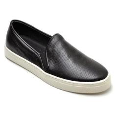Tênis Slip On Feminino Couro Calce Fácil Casual Moderno-Feminino
