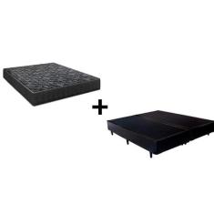 Cama Box Queen 158 Bipartido Tecido Sintético Preto com Colchão Lisboa