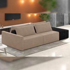 Sofá Ilha Modular Para Sala 252cm com Puff Dublin K01 Veludo Bege e Si