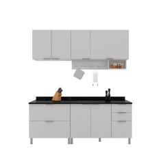 Cozinha Compacta Bartira Rubi com 6 Portas, 5 Gavetas e 4 Prateleiras - 200cm de largura - Branco