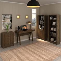 Conjunto Home Office 4 Peças 1 Escrivaninha 2 Estantes 1 Balcão Tecno Mobili Nogal