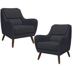 Kit 02 Poltronas Decorativas Para Sala de Estar e Recepção Gooby D02 Linho Chumbo C-465 - Lyam Decor