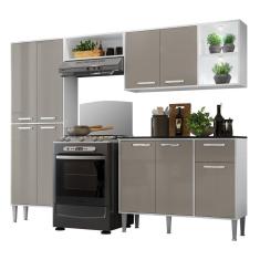 Cozinha Compacta Multimóveis Xangai Fg3414 Com 2 Leds Armário E Balcão Branca/lacca Fumê