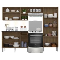 Cozinha Compacta Multimóveis Pequim Fg3413 Com 3 Leds Armário E Balcão Madeirada/preta