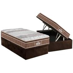 Cama Box Baú Solteiro: Colchão Ortopédico Probel D33 / EP Guarda Costas PróIntense Plus Pillow Top + Base CRC Suede Brown(88x188)