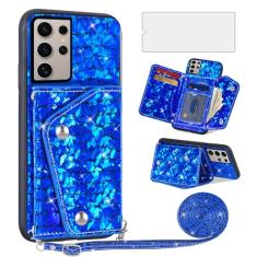 Asuwish Capa de telefone para Samsung Galaxy S24 Ultra 5G Capa carteira com protetor de tela e suporte para cartão de crédito acessórios de celular de couro brilhante S24Ultra 24S S 24 24Ultra