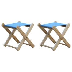 Kit 2 Banquinho De Madeira Banqueta Pescador-azul Claro