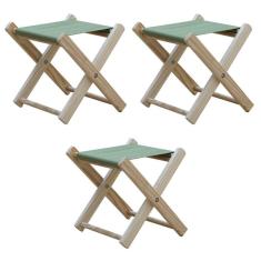 Kit 3 Banquinho De Madeira Banqueta Pescador-verde