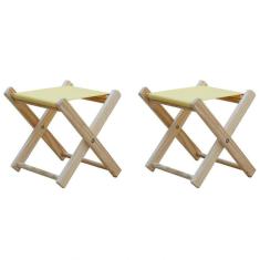 Kit 2 Banquinho De Madeira Banqueta Pescador-amarelo