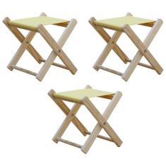 Kit 3 Banquinho De Madeira Banqueta Pescador-amarelo