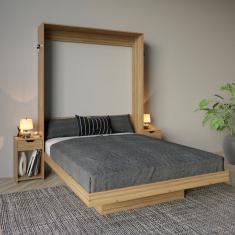Cama Articulada de Casal 209x198cm com 2 Mesas de Cabeceira, Nichos e Gavetas Cm8041 Amendoa