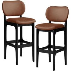 Kit 02 Banquetas Alta Para Cozinha Madeira Fixa Betta L02 Preto Sintét