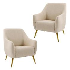 Kit 2 Poltronas Decorativas Para Sala Paloma Pés Palito New Bronze D02