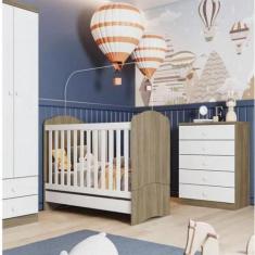 Quarto de Bebê Completo Cômoda 5 Gavetas com Berço 3 em 1 Abracadabra 