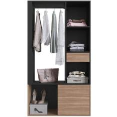 Guarda Roupa Closet Gaveta E Cabideiro Preto E Montana 100cm Com Prate