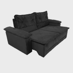 Sofá 3 Lugares Retrátil e Reclinável Saquarema Tecido Suede 200cm Cor Preto