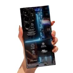 XAVIBEETAG Capa de metal de vidro temperado para Samsung Galaxy S23 Ultra para meninos, homens e meninas, design traseiro de bateria PCB de telefone urbano compatível com capas S23 Ultra de 6,8