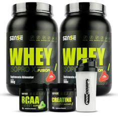 Combo 2 Whey Protein 900g+bcaa+creatina+coqueteleira - Sense-Unissex