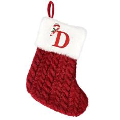 MOJDIOSM Meias vermelhas de Natal com inicial, monograma bordado de 20 cm, meias de malha de pelúcia macias, pequenas meias de Natal personalizadas vermelhas e brancas para enfeites de decoração de