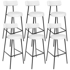 Kit 06 Banquetas Altas Bar Cozinha Sala De Jantar Estrutura Em Aço Milão L02 Facto Branco - Lyam Decor