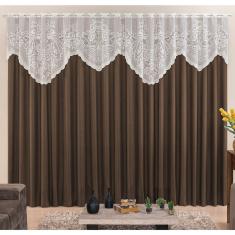 Cortina  Nicole 4 Metros Tabaco Tecido Microfibra Com Renda Floral Sala Quarto