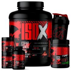 Kit Whey Protein ISO X 1800g  + Creatina 100g + BCAA + Glutamina 100g + Pré Treino + Coqueteleira-Unissex