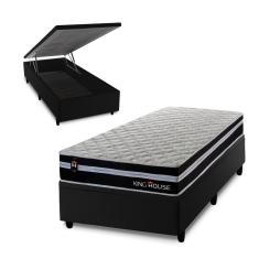 Conjunto Box Baú Durham Preto 96x203x67 c/ Molas Ensacadas