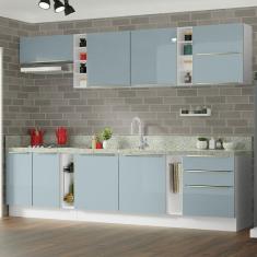 Armário De Cozinha Completa 300Cm Branco Madesa/Cinza