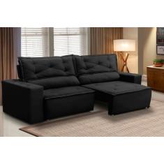 Sofá Retrátil e Reclinável 2 lugares com Molas 1,50m Livia Suede Preto Adonai Estofados