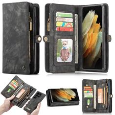 JINGANGYU JGY Capa carteira de couro para Samsung S23, capa magnética destacável para Samsung S23 com bolso com zíper S23, capa completa, à prova de choque, carteira removível para mulheres e homens