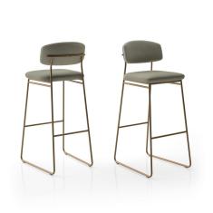 Banqueta Alta para Bancada Sala de Jantar Encosto e Assentos Estofados Linha Jaraguá Dourado/Duna Fendi