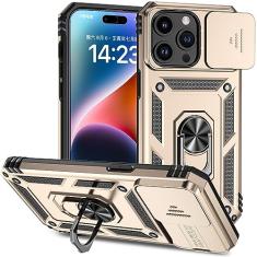 Ailampe Capa para iPhone 13 Pro com capa para câmera e suporte, proteção de lente deslizante + suporte de anel giratório de 360°, resistente a impactos, à prova de choque, amortecedor, capas para